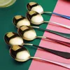 16 color Stainless Steel Round Spoons Coffee Tea Spoon Sugar soup spoon Ice Cream Dessert tableware Kitchen restaurant Tool FF175.T9I00581