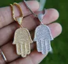 Fashion Hip Hop Hamsa Hand Charm Necklaces 24Inch Women Men Couple Gold Silver Color Iced Out Statement Pendant Necklace with Cz J9410438