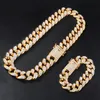 Hip Hop 20MM 3pcs Set Miami Cuban Chain Necklace Bracelet Watch Iced Out Paved Rhinestones CZ Rapper Necklaces For Men Jewelry Y328Y