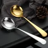 Łyżki ze stali nierdzewnej Coffee Cukier Deser Owoce łyżeczki Titanium Scoop Cutlery Stołowiec Okrągłe Zupa Tea Scoops Narzędzia kuchenne HHD1155