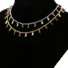 Colliers de mode Collier d'or pour femmes Charme chaîne de pierre colorée à la main Baguette arc-en-ciel CZ Bijoux de fête Whole282Z