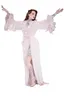 Kvinnors Faux Fur Robe Rosa Kimono Gravid Party Sleepwear Kvinnor Långärmad Split Badrock Sheer Nightgown Prom Bridesmaid Shawel 2020