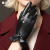 BOOUNI gants en peau de mouton véritable 2020 mode poignet dentelle arc solide femmes gant en cuir thermique hiver conduite garder au chaud 17615917684