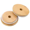 Bamboo Cap Lids 70mm 88mm Reusable Bamboo Mason Jar Lids with Straw Hole and Silicone Seal