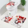Douchegordijnen Kerstmis print toilet badkamermat en gordijn vierdelige set keuken tapijten matten vloeren tapijt portier#30