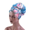 Bonnet en satin Double couche enveloppe de tête douce avec longue ceinture respirant bonnet de sommeil de couleur unie avec ruban tête cravate accessoires de cheveux