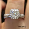 結婚指輪シルバーカラー絶妙なビジューのファッションスクエア婚約リングキュービックジルコニアジュエリー1