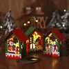 Christmas DIY Assembled Cabin Wooden DIY Lighted Cabin with Hanging Rope Merry Christmas LED Lights Wooden House