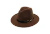Plain Dyed Wool Felt Fedora Hat with Belt Buckle Decoration Men Women Jazz Felt Hat Chapeau Black Panama Trilby Unisex