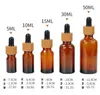 30 stks 5 10 15 ml 30 ml 50 ml Clear Amber Glass Dropper Flessen met Bamboe Cap 1oz Bamboos Essential Oil Fles