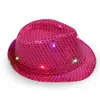 LED Lights Jazz Hats Caps Blinking Flashing Sequin For Adults Children Glow Bucket Hat Birthday Party Sale 11 Solid Colors