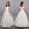 Piękny kwiat Dziewczyny Sukienki na Wesela V Neck Tulle Długość podłogi Backless Gown Gown Junior Druhna Suknie Dla Dziewczyn Prawdziwe Obraz