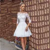 Vestido de noiva curto de verngo modesto com 2/3 mangas em linha Vestidos de casamento de renda fora do ombro 2020 noiva ao ar livre vestido nupcial