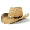 A154 Ретро мужская и женская кожаная шляпа высокого качества с большими полями, большая пляжная шляпа Tauren West для верховой езды, ковбойская шляпа, окружность головы 58 см1058364