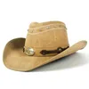 A154 Rétro hommes et femmes de haute qualité en cuir à grand bord grand Tauren West Riding chapeau de plage chapeau de Cowboy tour de tête 58 cm1058364