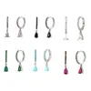 Ensemble de boucles d'oreilles en cristal CZ coloré, en argent Sterling 925, Huggies pour femmes, slim, arc-en-ciel, classique, charmant, 215g