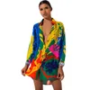 New Fashion Women Shirt Dress Long Sleeve Vestidos Designer Dresses Colorful Painted One Piece Wholesale Clothing