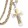 Collana con pendente a croce Cristo Gesù multistrato Collana a maglia in acciaio inossidabile Catena bizantina Regalo per gioielli da uomo pesante 21 65 6mm MN78267A