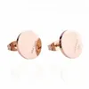 Europe America Simple Style Lady Women Titanium Steel Engraved T Initials Round Stud Earrings 3 Color8222229
