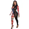 2020 New Winter Women Rompers Print Jumpsuits Turtleneck Long Sleeve Sexy Night Club Party Hollow out Bandage One Piece S M L XL XXL