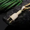 Fashion Bling Bling Electrical Plug Shape Iced Out Pendants Necklaces Charm Chains Gold Silver Color Men Women Hip Hop Jewelry254T