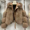 Mode echte vos bontjassen met echte schapenvacht lederen hartelkuid natuurlijke vos bont jas uitloper luxe vrouwen 2020 winter nieuwe T200910