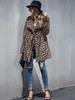 새로운 여자의 겨울 두꺼운 따뜻한 디자이너 레오파드 패션 아우터 울 스웨터 가짜 푹신한 모피 테디 양털 캐주얼 재킷 긴 코트 외투