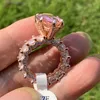 2020 New Top Selling Jewelry Sterling Sier&rose Gold Fill Large Pink Sapphire CZ Diamond Pear Cut Gemstones Women Wedding Ring