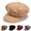 Moda Wiosna Jesienne Berets Kobiet Woolen Plaid Kapelusz Czapka Wolna Styl Skórzana Nowa Baperboy Kopuła Czapki Akcesoria Mody