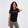 mesh back lu yoga tops gm kleding vrouwen korte mouwen t-shirt fitness lopende mode riem snel drogen ademende losse vest blouse lu top