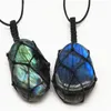 Labradorite قلادة الحجر الطبيعي قلادة التفاف جديلة قلادة اليوغا مكرميه الطاقة التنين القلب 1