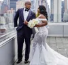 Vestidos de novia de sirena de talla grande, vestidos de novia con hombros descubiertos, tren de barrido, encaje de tul, vestido de novia africano hecho a medida 2021
