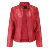 women new leather jacket women spring autumn fashion stand collar motor biker coat pu outwear fall jacket black red 20201