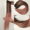 Väver brasiliansk remy hår 100% mänskligt hår weft balayage ombre färg mörkare brun blekning till ros gyllene rak sy i hårbuntar