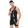 Mens sexy bodysuit jumpsuit patent lederen front rits ritsje uit één stuk turnard mannen spandex catsuit body pakken