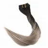 Ombre Clip in Human Hair Extensions #1B fading to #18 Ash Blonde Balayage Double Weft Clip on Hair Extensions 8pcs/120g