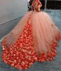 2021 Prinses Lavender Off Shoulder Quinceanera Jurken 3D Rose Bloemen Applicaties Puffy Ball Town Sweet 16 Birthday Prom Party Jurk