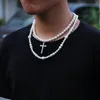2020 Europe Hot Sale new Hip Hop Exaggeration Cross 8-10mm Pearl Necklace Pendant Fashion Elegant Men And Women Jewelry Necklac