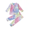 Spring Autumn Baby Tie Dye Clothing Sets Girls Long Sleeve Button Top + Pants 2Pcs/Set Infants Home Sets Children Pit Knitted Outfits M2600