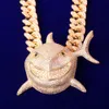 Full Zircon Animal Shark Pendant With 20MM Cuban Chain Necklace Gold Color Charm Men's Hip hop Rock Street Jewelr279O