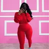 Autumn Women 2 Piece Tracksuits Solid Color Long Sleeved Rib Sports Suit Pullover Sportswear Casual Sport Outfits Plus Size Clothing