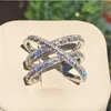 Vecalon Orijinal 925 Sterling Gümüş Cross Line Ring T Şek Diamond CZ Nişan Düğün Band, Kadınlar İçin Gelin Güzel Partisi 196a