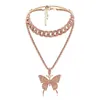 Butterfly Necklace Set Cuban Link Chain Choker Necklace Women Girls Butterfly Chains Bling Hip Hop Pendant Jewelry9389874