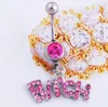 Zilver / Roze Sexy Crystal Body Piercing Chirurgische Button Belly Ring Sieraden Navel Bar Groothandel