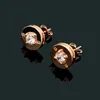 유럽 ​​아메리카 스타일 레이디 여성 티타늄 강철 새겨진 B 이니셜 4 프롱 설정 단일 다이아몬드 라운드 스터드 귀걸이 2 색