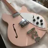 Guitarra eléctrica rosa personalizada de 12 cuerdas, modelo 330, pastillas Rick Toaster, guitarras eléctricas, guitarras semihuecas hechas con barbilla