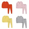 Elastic Long Sleeves Pajamas Child Kids Underwear Pyjamas Buttons Kits Warm Underclothes jackets pants Sets Soft 17ll F2