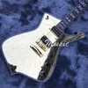 Niestandardowe zwykłe białe lustro pęknięcie 6 sznurka gitara elektryczna Gitara złota lustro fornir