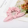 Boutique Strikken Elastische haarband voor meisje en vrouw haaraccessoires Plaid Bunny Ear Pony Tail Hair Tie Rope3585883