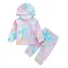 Barnkläder Ställer Tjejer Långärmad Hooded Top + Tie Färgbyxor 2st / set Boutique Spädbarn Casual Kläder M2762